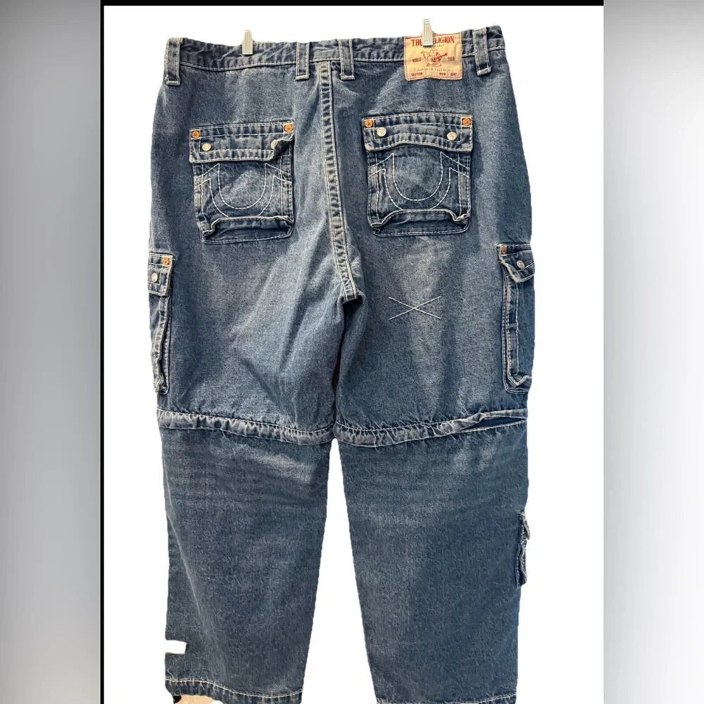 True Religion Baggy Big T Cargo Jeans Zip Knees 38  Pockets‎